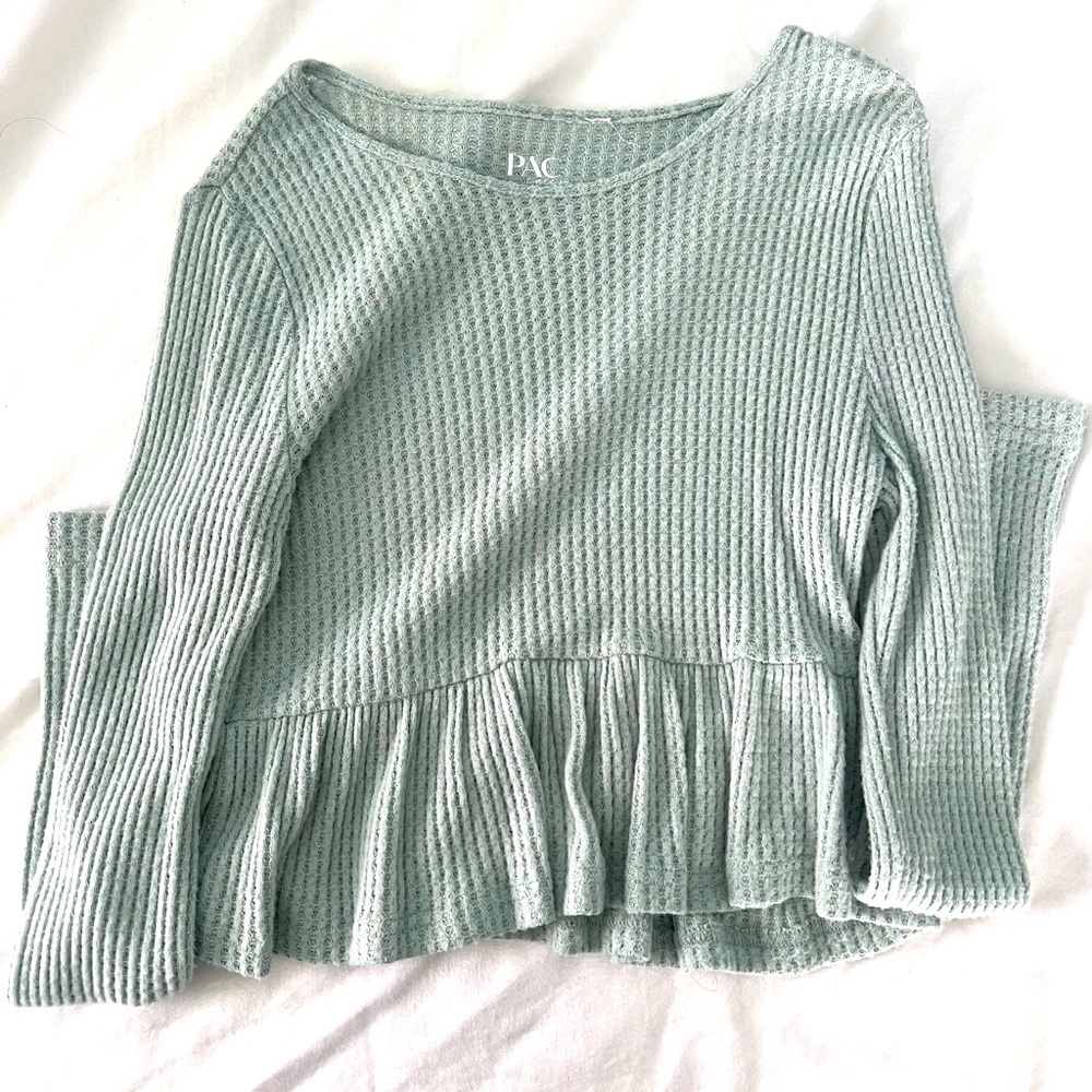 PAC light green long sleeve waffle knit shirt size W xs